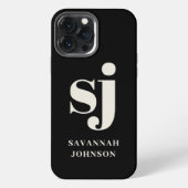 Elegante Schwarze Monogramm-Initialen iPhone Hülle (Rückseite)