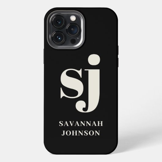 Elegante Schwarze Monogramm-Initialen iPhone Hülle (Rückseite)