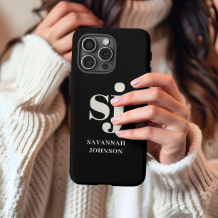 Elegante Schwarze Monogramm-Initialen iPhone 13 Pro Max Hülle