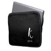Elegante schwarze Monogramm-Laptoptasche Laptopschutzhülle (Vorderseite Links)