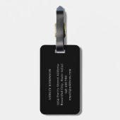 Elegante Schwarze Monogramm-Personalisierte Namens Gepäckanhänger (Rückseite vertikal)