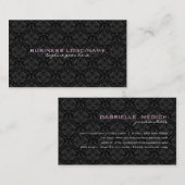 Elegante Schwarze Monotone Vintage Blütendamasken Visitenkarte (Vorne/Hinten)