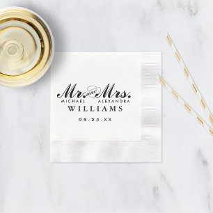 Elegante schwarze Mr-und-Mrs-Script-Hochzeit Serviette
