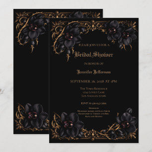 Elegante schwarze Orchidee Gothic Brautparty Ankündigung