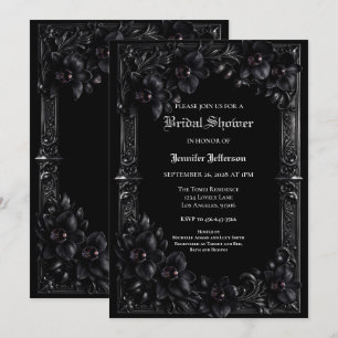 Elegante schwarze Orchideen-Gothic-Brautparty Ankündigung
