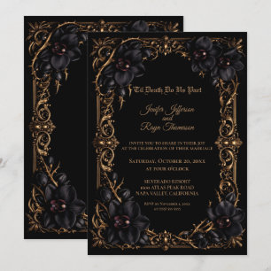 Elegante schwarze Orchideen-Gotische Hochzeitseinl Einladung