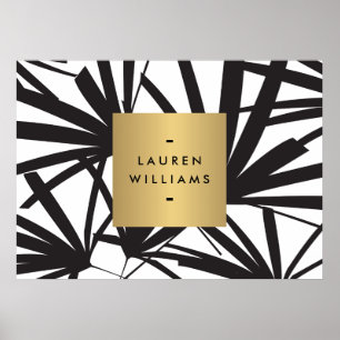 Elegante schwarze Palm Fronds mit Gold-Namplate-Lo Poster