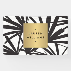 Elegante schwarze Palmwedel mit goldener Namenssch Banner