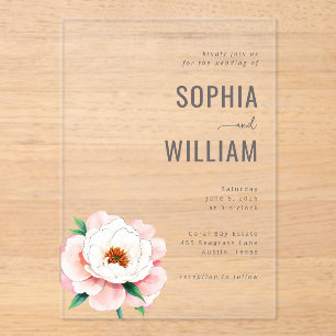 Elegante schwarze Pfingstrose mit floralem Muster Acryleinladungen