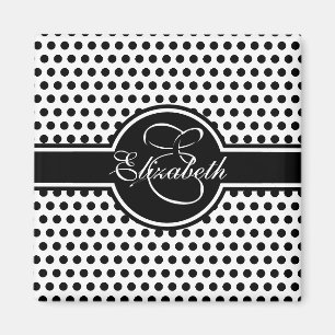 Elegante schwarze Polka-Punkte auf weißem Monogra Magnet
