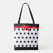 Elegante schwarze Polka Punkte mit rotem Band Tasche (Rückseite)