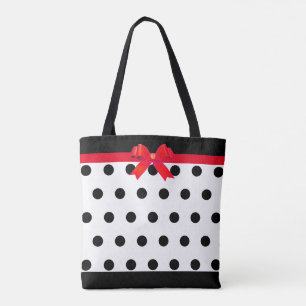 Elegante schwarze Punkte mit rotem Band Tasche