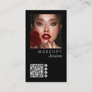 Elegante schwarze QR-Code-Social-Icons-Make-up-Fot Visitenkarte