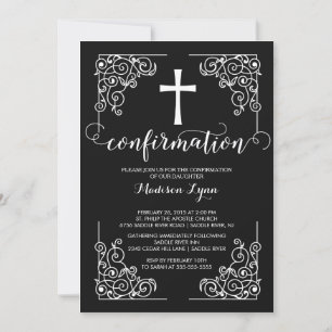 Elegante schwarze Rahmen-Kreuz-Firmungs-Einladung Einladung