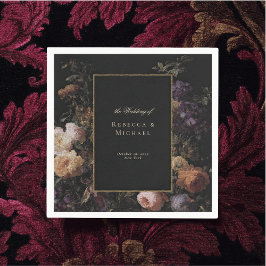 Elegante Schwarze Romantische Blume Dunkle Hochzei Serviette