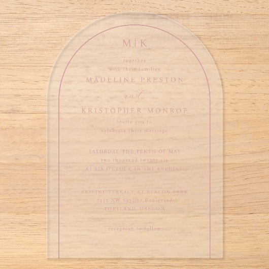 Elegante schwarze rosa Initialen Acryleinladungen (Vorderseite)