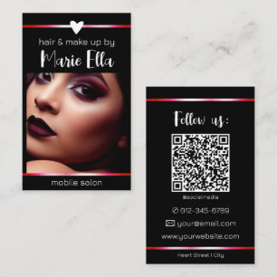 Elegante schwarze rosa Linien Foto QR-Code Vorlage Visitenkarte