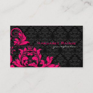 Elegante schwarze rosa und weiße Vintage-Blumendam Visitenkarte