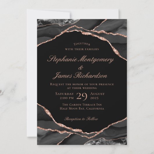 Elegante Schwarze Rose Einladung (Vorderseite)