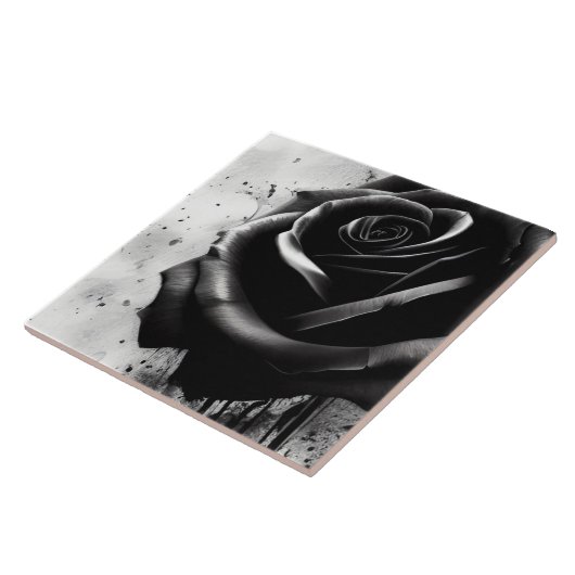 Elegante Schwarze Rose Fliese (Seite)