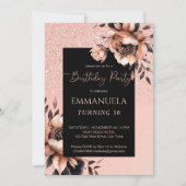 Elegante Schwarze Rose Gold Blumengeschmack Einladung (Vorderseite)
