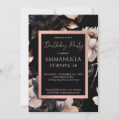 Elegante Schwarze Rose Gold Blumengeschmack Einladung (Vorderseite)