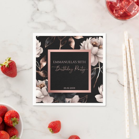 Elegante Schwarze Rose Gold Blumengeschmack Serviette (Beispiel)