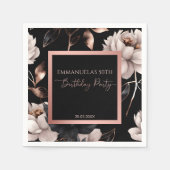 Elegante Schwarze Rose Gold Blumengeschmack Serviette (Vorderseite)