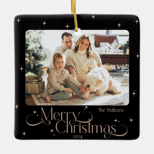 Elegante Schwarze Rose Gold Foto Keramikornament (Vorderseite)