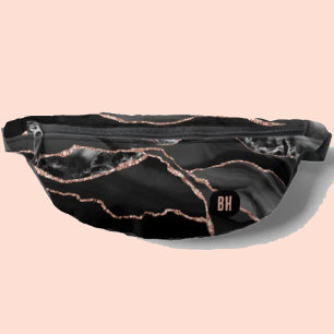 Elegante schwarze Rose-Gold-Glitter-Achat-Marmor Bauchtasche