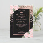 Elegante Schwarze Rose Gold Pink Sweet 16 Geburtst Einladung (Stehend Vorderseite)