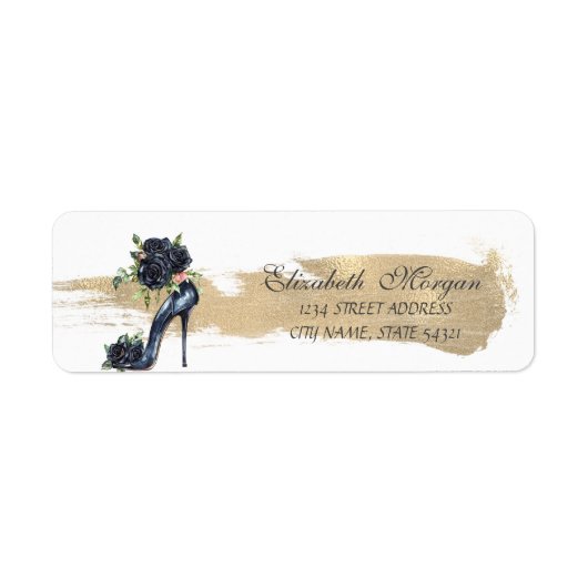 Elegante Schwarze Rose High Heels Gold Pinselstric (Vorne)