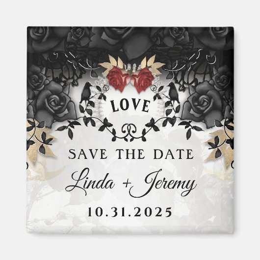 Elegante Schwarze Rose Ravens Halloween Hochzeit Magnet (Vorne)