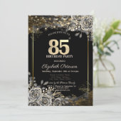 Elegante Schwarze Rose, Schwarz 85. Geburtstag Einladung (Stehend Vorderseite)