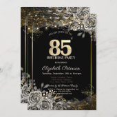 Elegante Schwarze Rose, Schwarz 85. Geburtstag Einladung (Vorne/Hinten)