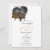 Elegante Schwarze Rose Verlobung Einladung (Vorderseite)