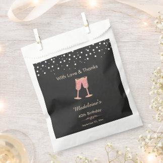 Elegante schwarze Roségold-Champagner 40. Geburtst Geschenktütchen