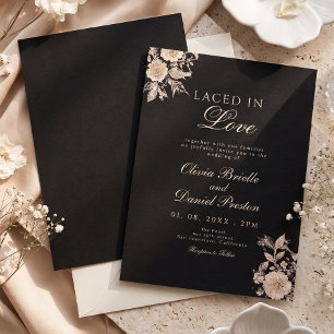 Elegante schwarze Rosen-Gold-Blumen-Spitze Hochzei Einladung