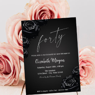 Elegante schwarze Rosen gothic 40. Geburtstag Einladung