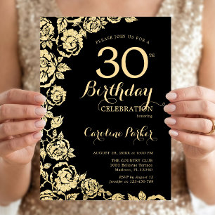 Elegante schwarze Rosen zum 30. Geburtstag Einladung