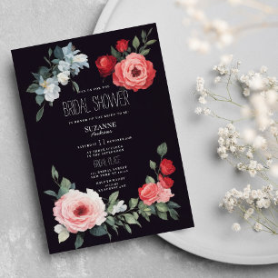 Elegante schwarze rote rosa blaue Rosen Brautparty Einladung