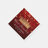 Elegante Schwarze Rote Rose Goldene Krone Serviette (Ecke)