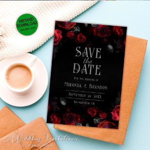 Elegante Schwarze Rote Rose Save the Date Karte