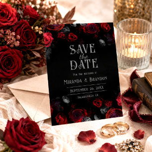 Elegante schwarze rote Rosen Blumen Save The Date