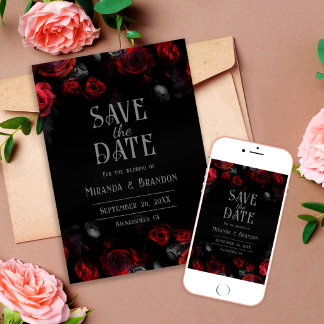 Elegante Schwarze Rote Rosen Save the Date floral