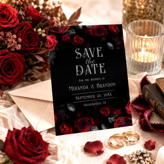 Elegante Schwarze Rote Rosen Save the Date floral