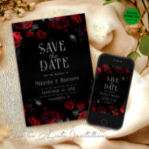 Elegante Schwarze Rote Rosen Save the Date floral