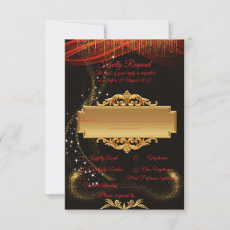 Elegante schwarze RSVP-Karte mit goldenem Zentrum- RSVP Karte