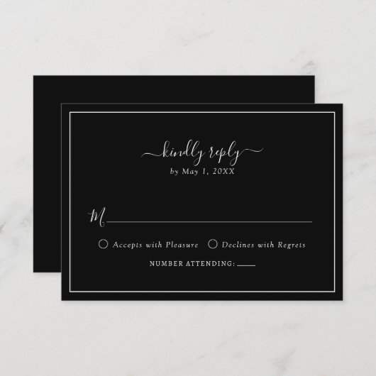 Elegante schwarze RSVP-Karte RSVP Karte (Vorne/Hinten)