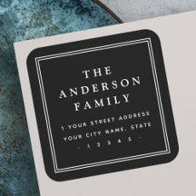 Elegante schwarze Rücksendeadresse mit Familiennam